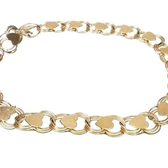 14K Yellow Gold Heart Chain Bracelet - Picture 3 of 7